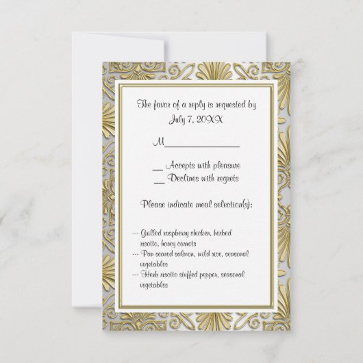 Goud Wit Art Deco Damask RSVP 2 (Achterkant)