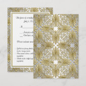 Goud Wit Art Deco Damask RSVP 2 Kaartje (Voorkant / Achterkant)