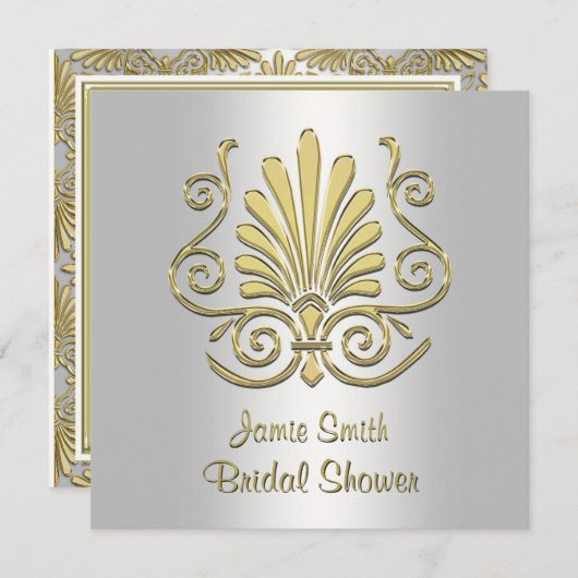 Goud & Wit Art Deco Damask Vrijgezellenfeest 2 Kaart (Voorkant / Achterkant)
