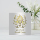 Goud & Wit Art Deco Damask Vrijgezellenfeest 2 Kaart (Staand voorkant)
