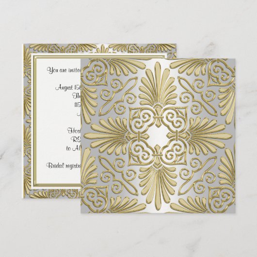 Goud & Wit Art Deco Damask Vrijgezellenfeest Kaart (Voorkant / Achterkant)