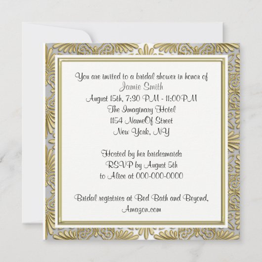 Goud & Wit Art Deco Damask Vrijgezellenfeest Kaart (Achterkant)