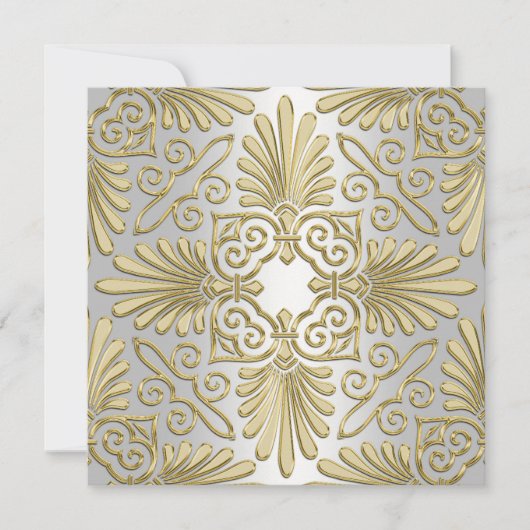 Goud & Wit Art Deco Damask Vrijgezellenfeest Kaart (Voorkant)