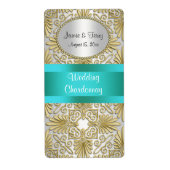 Goud Wit Art Deco Damast DIY Party Wijnlabel Etiket (Voorkant)