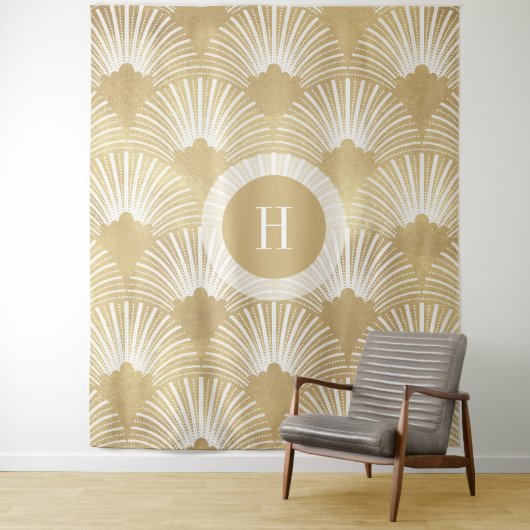 Goud & Wit Art-deco Patroon No.38 Wandkleed (In situ)