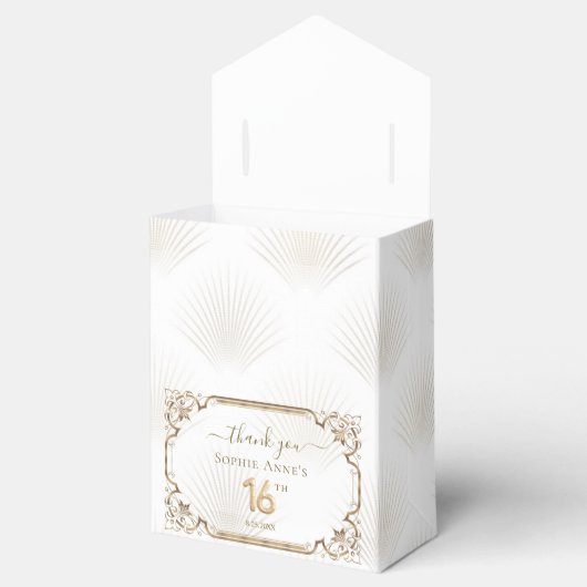 Goud Wit Art Deco Sweet 16th Birthday Bedankdoosjes (Geopend)