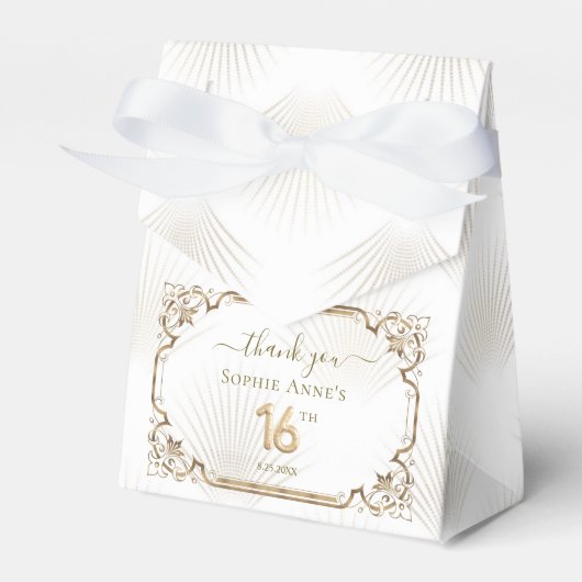 Goud Wit Art Deco Sweet 16th Birthday Bedankdoosjes (Voorkant Zijde)