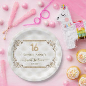 Goud Wit Art Deco Sweet Zestien Verjaardag Papieren Bordje (Feest)