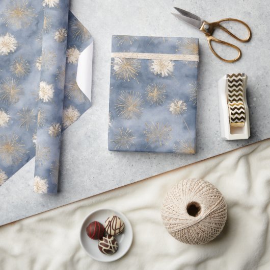 Goud Wit Blauw Glitter Vuurwerk Cadeaupapier (Crafts)