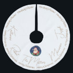 Goud Wit Blauw Santa Classic Vintage Kerstmis Kerstboom Rok<br><div class="desc">Traditionele vintage kerstgroet met trendy gouden typografie en Sinterklaas in een cirkelvormig lijst in blauw op witte achtergrond. Personaliseer het door de namen van de familieleden en de achternaam te wijzigen en dezelfde ruimte tussen de namen te behouden.</div>