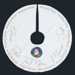 Goud Wit Blauw Santa Classic Vintage Kerstmis Kerstboom Rok<br><div class="desc">Traditionele vintage kerstgroet met trendy gouden typografie en Sinterklaas in een cirkelvormig lijst in blauw op witte achtergrond. Personaliseer het door de namen van de familieleden en de achternaam te wijzigen en dezelfde ruimte tussen de namen te behouden.</div>