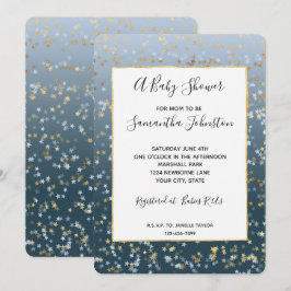 Goud Wit Blauw Sterren Shine Bright Baby shower Kaart