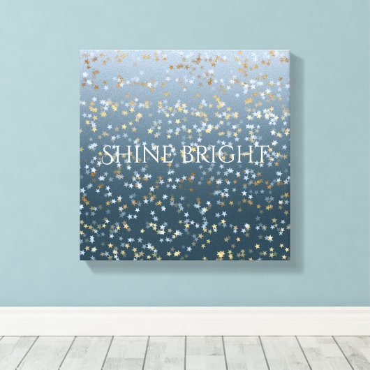 Goud Wit Blauw Sterren Shine Bright Canvas Afdruk (Insitu (Houten vloer))
