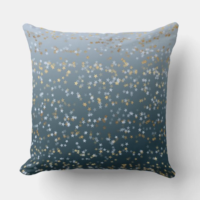 Goud Wit Blauw Sterren Shine Bright Kussen (Voorkant)