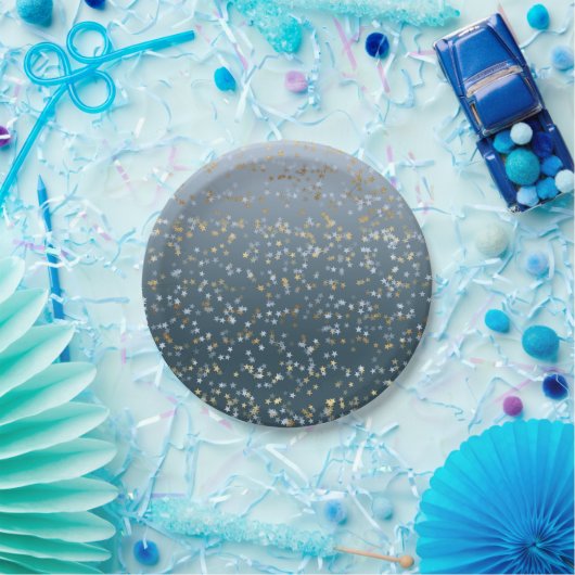 Goud Wit Blauw Sterren Shine Bright Papieren Bordje (Feest)