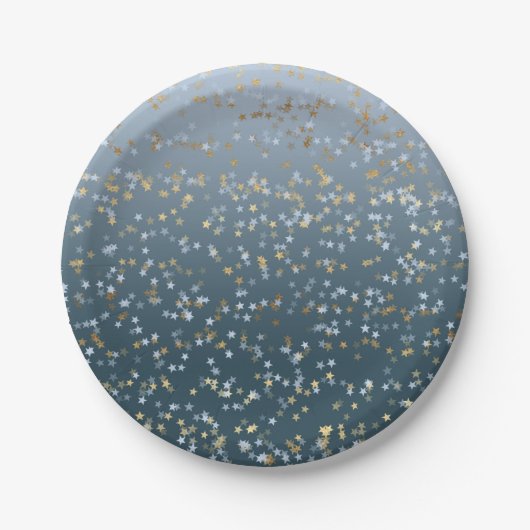 Goud Wit Blauw Sterren Shine Bright Papieren Bordje (Voorkant)