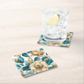  Goud Wit Blauwgroen Bloemen Patroon Kartonnen Onderzetters (Insitu)