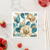  Goud Wit Blauwgroen Bloemen Patroon Servet (Insitu)