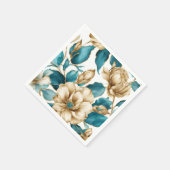  Goud Wit Blauwgroen Bloemen Patroon Servet (Hoek)