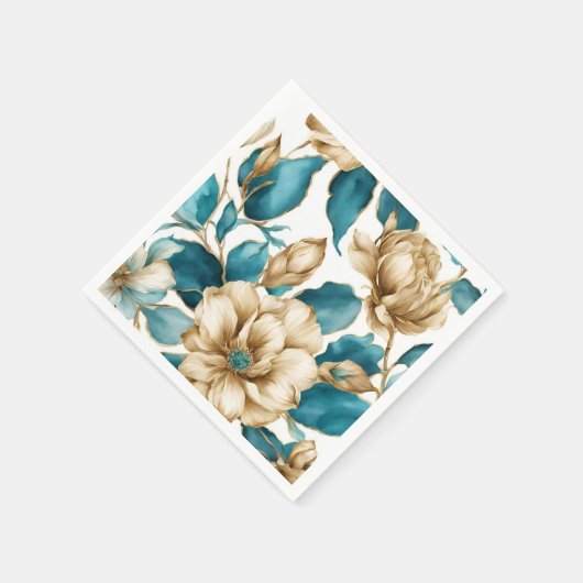  Goud Wit Blauwgroen Bloemen Patroon Servet (Hoek)