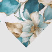 Goud Wit Blauwgroen Bloemen Patroon Tissuepapier (Detail)