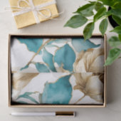 Goud Wit Blauwgroen Bloemen Patroon Tissuepapier (Geschenk)