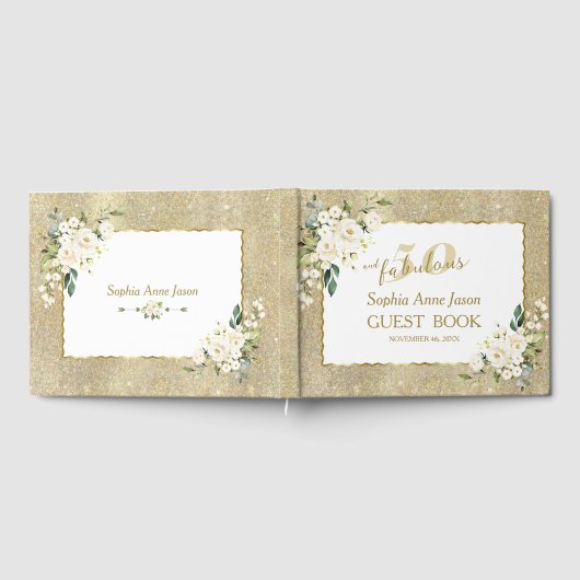 Goud Wit Bloemen 50 en Fabulous Verjaardagsfeest Gastenboek (Volledig)
