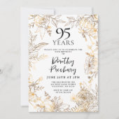 Goud Wit Bloemen 95e Verjaardagsfeest Kaart (Voorkant)