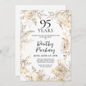 Goud Wit Bloemen 95e Verjaardagsfeest Kaart (Voorkant / Achterkant)
