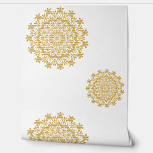 Goud Wit Bloemen Abstract Mandala Behang