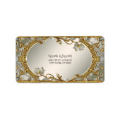 Goud  Wit Bloemen Adres Label (Voorkant)