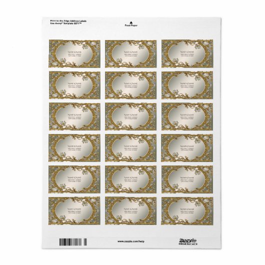 Goud  Wit Bloemen Adres Label (Full Sheet)