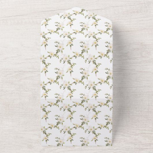 Goud Wit Bloemen All In One Uitnodiging (Buitenkant)