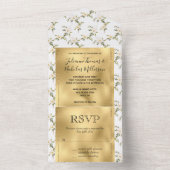  Goud Wit Bloemen All In One Uitnodiging (Binnen)