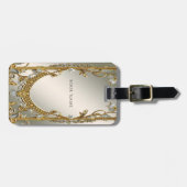 Goud  Wit Bloemen Bagagelabel (Voorkant horizontaal)