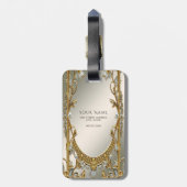 Goud  Wit Bloemen Bagagelabel (Achterkant verticaal)