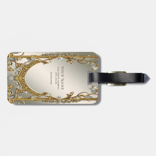 Goud  Wit Bloemen Bagagelabel (Achterkant horizontaal)