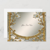 Goud  Wit Bloemen Briefkaart (Voorkant / Achterkant)