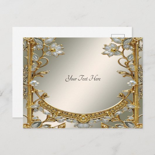 Goud  Wit Bloemen Briefkaart (Voorkant / Achterkant)