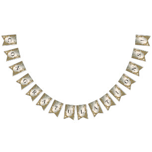 Goud Wit Bloemen Bunting Flag Vlaggetjes