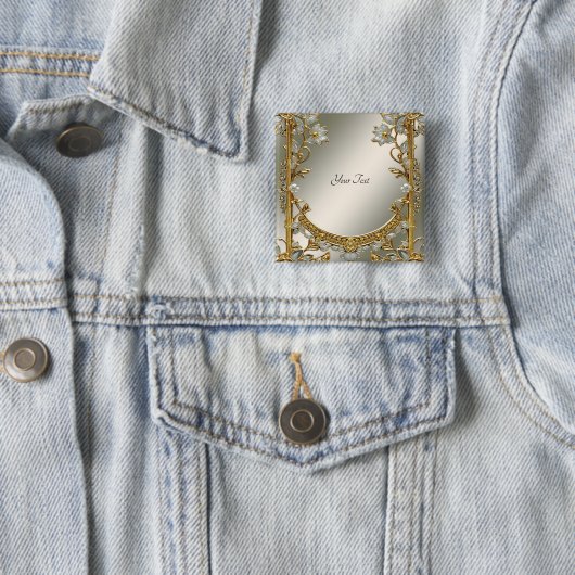 Goud  Wit Bloemen Button (In situ)