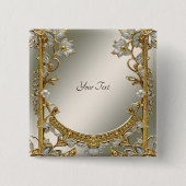 Goud  Wit Bloemen Button (Voorkant)