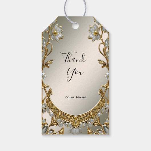 Goud Wit Bloemen Cadeau Label Cadeaulabel (Achterkant)