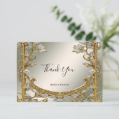 Goud  Wit Bloemen Dank u kaart (Staand voorkant)