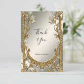 Goud  Wit Bloemen Dank u kaart (Staand voorkant)