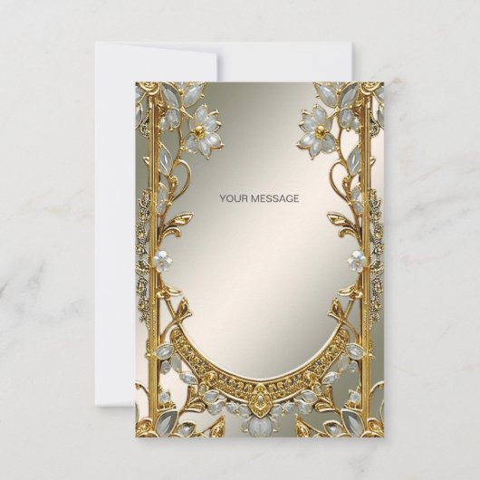 Goud  Wit Bloemen Dank u kaart (Achterkant)