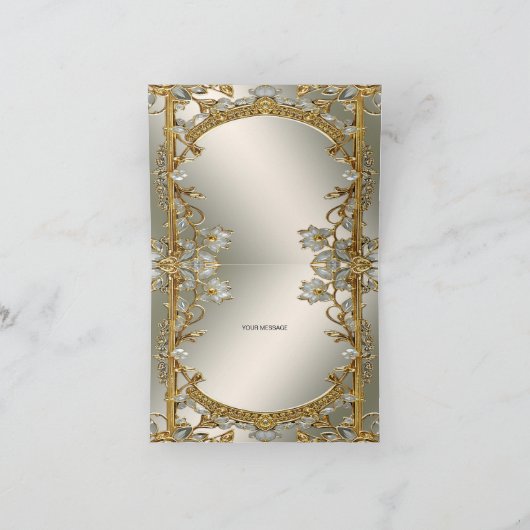 Goud  Wit Bloemen Dank u kaart (Binnen)