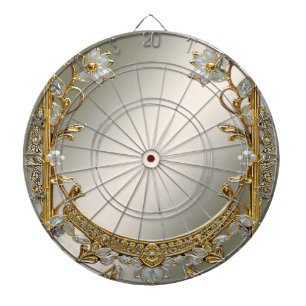Goud  Wit Bloemen Dartboard Dartbord