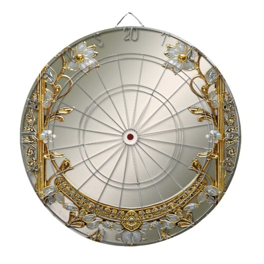 Goud  Wit Bloemen Dartboard Dartbord (Voorkant)