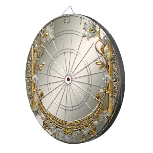 Goud  Wit Bloemen Dartboard Dartbord (Voorkant Rechts)